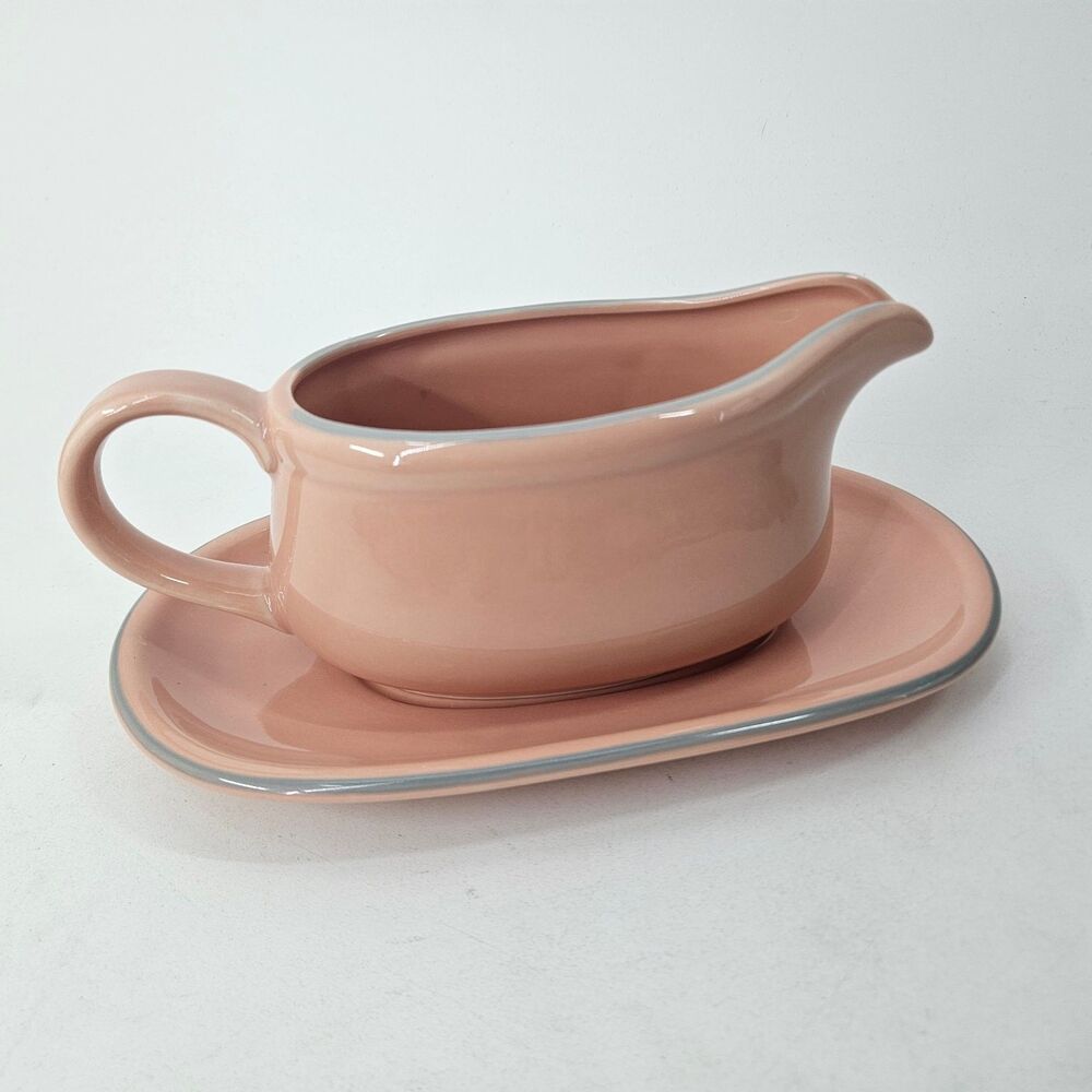 Vtg Studio Nova Peach Gravy Boat & Underplate Butter Dish Ceramic Set Japan